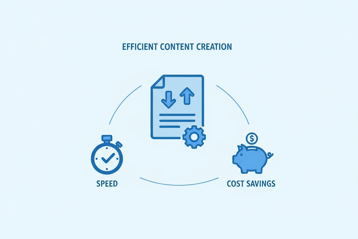 Diagram illustrating efficient content creation with speed and cost savings.