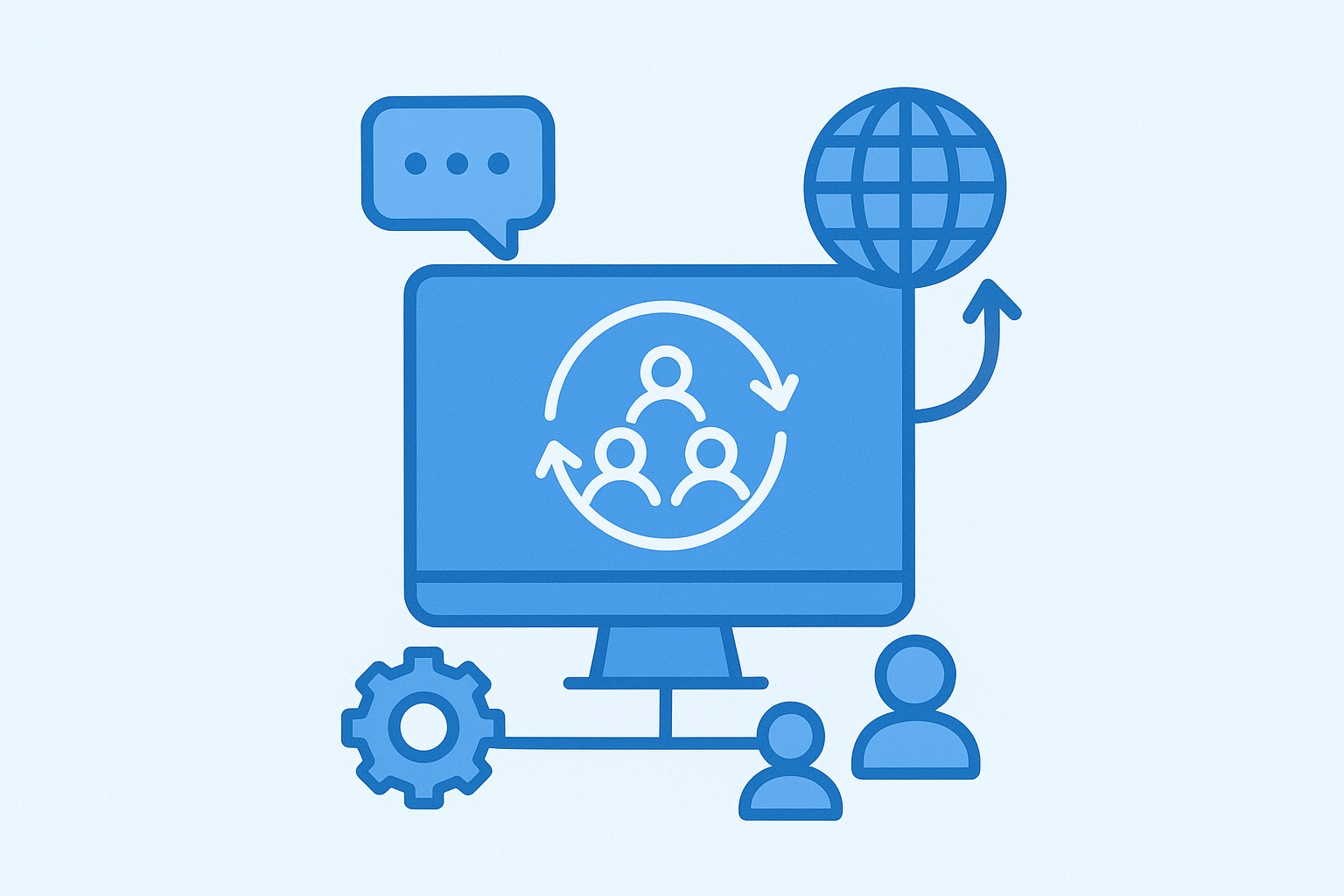 Illustration of global online collaboration and communication.